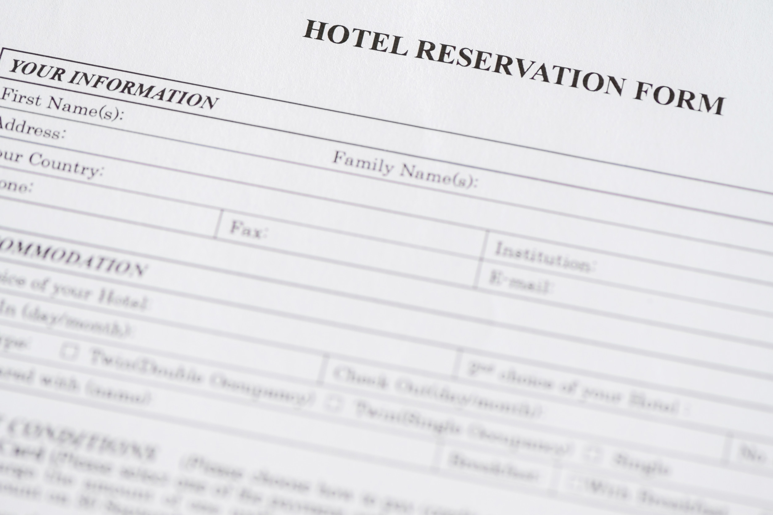 Image of a Hotel Reservation Form