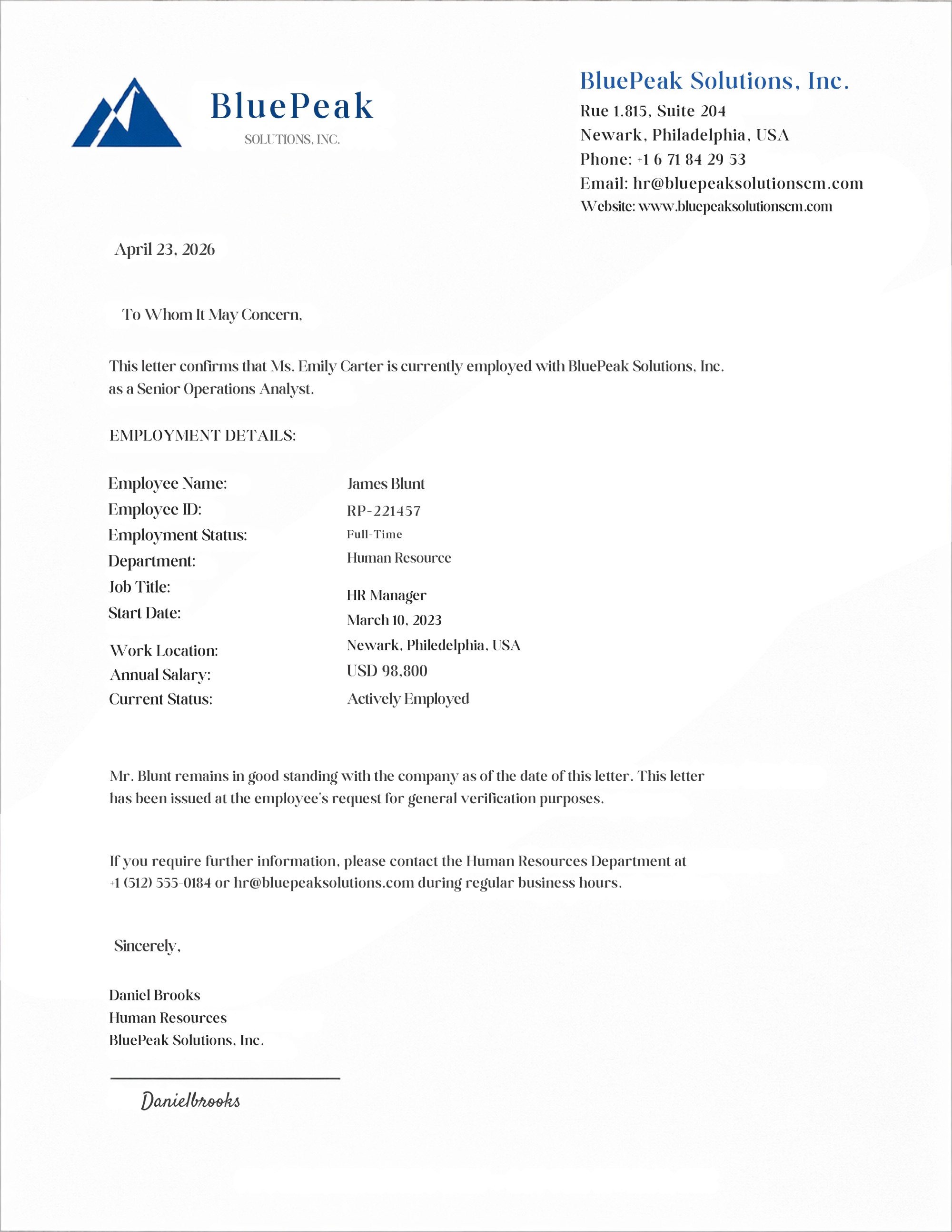 Proof Of Applicants Occupation Sample