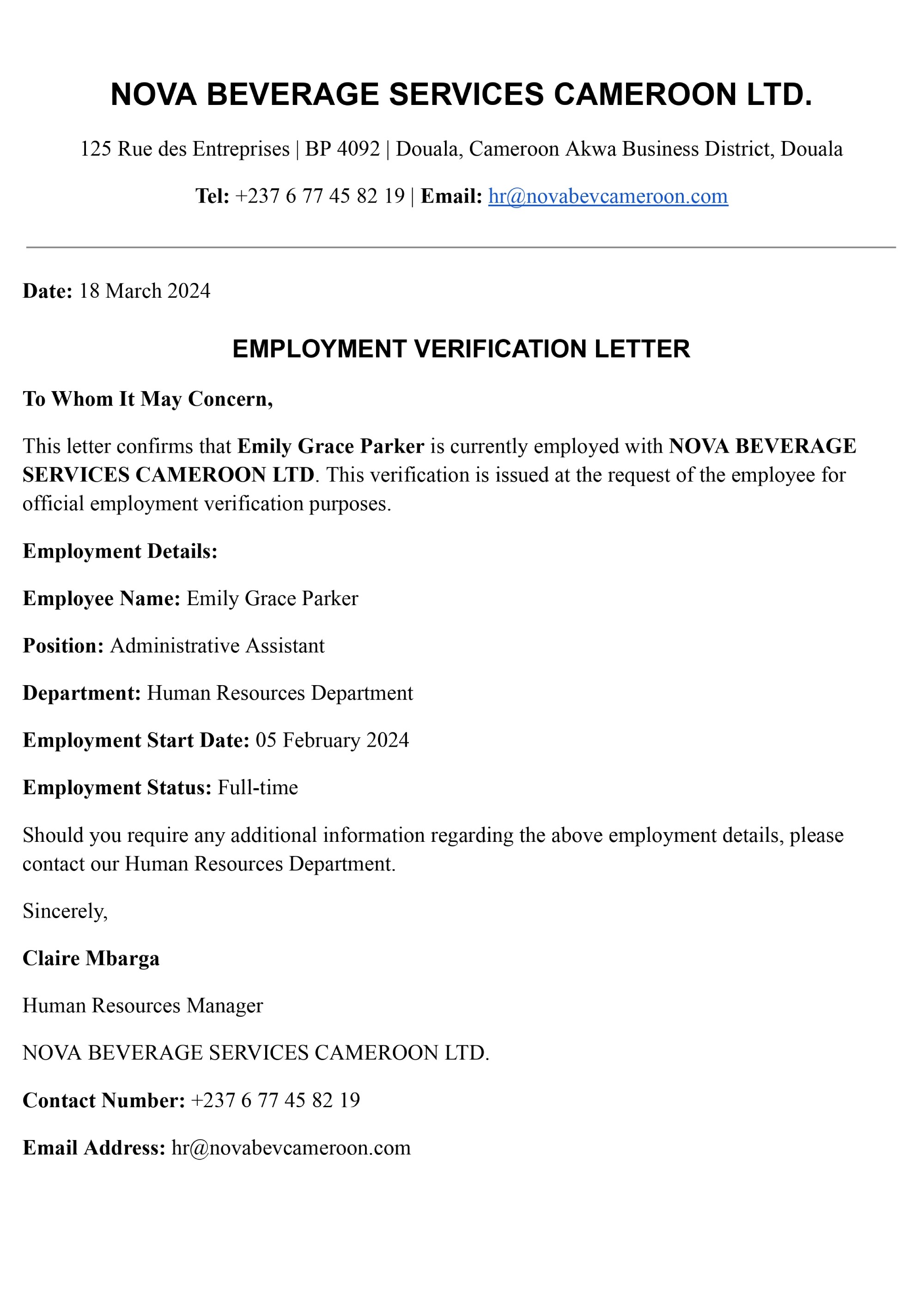 Proof Of Spouses Profession Sample