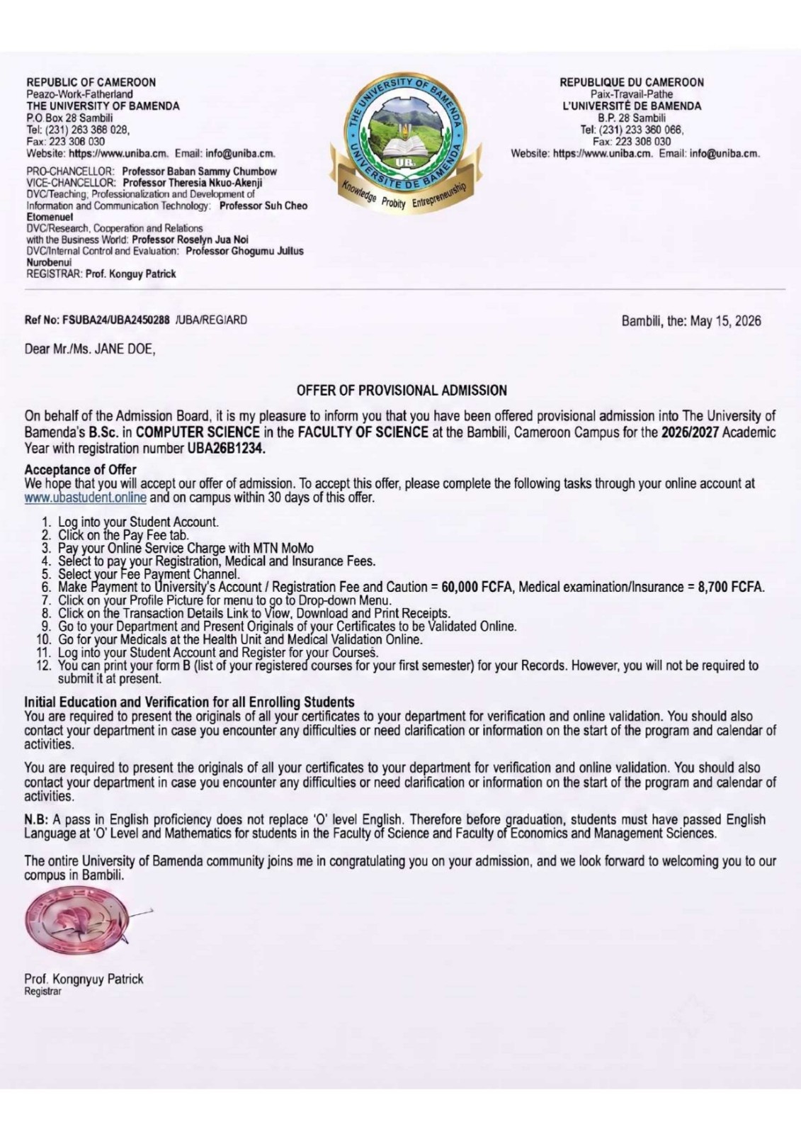 Sample For Certificate Of Enrolment