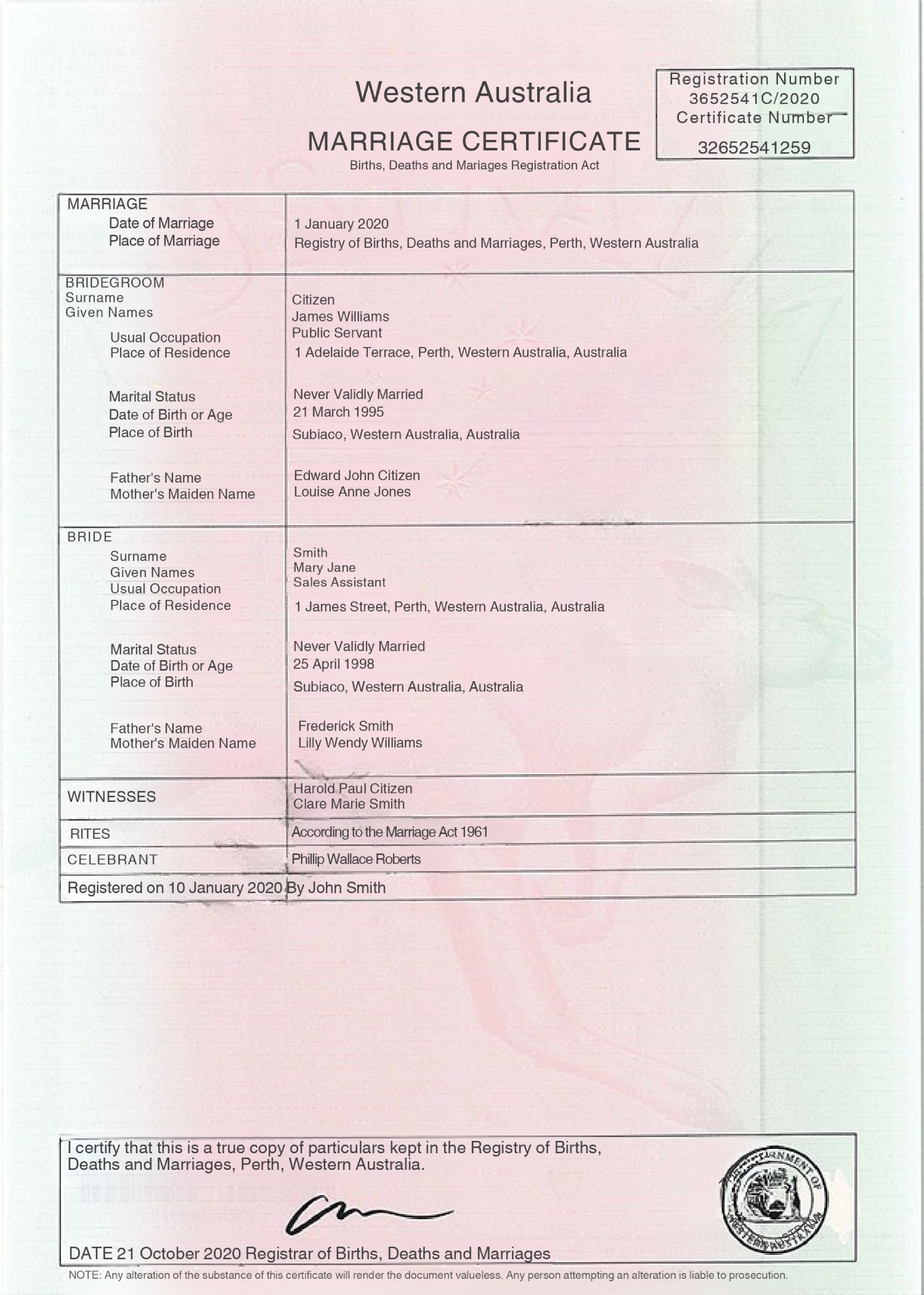 Sample Of Marriage Certificate