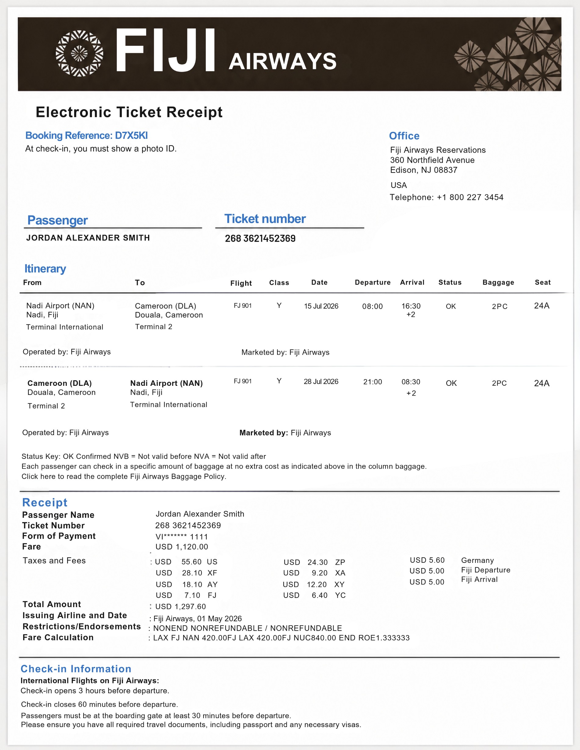 Sample Of Return Flight Ticket