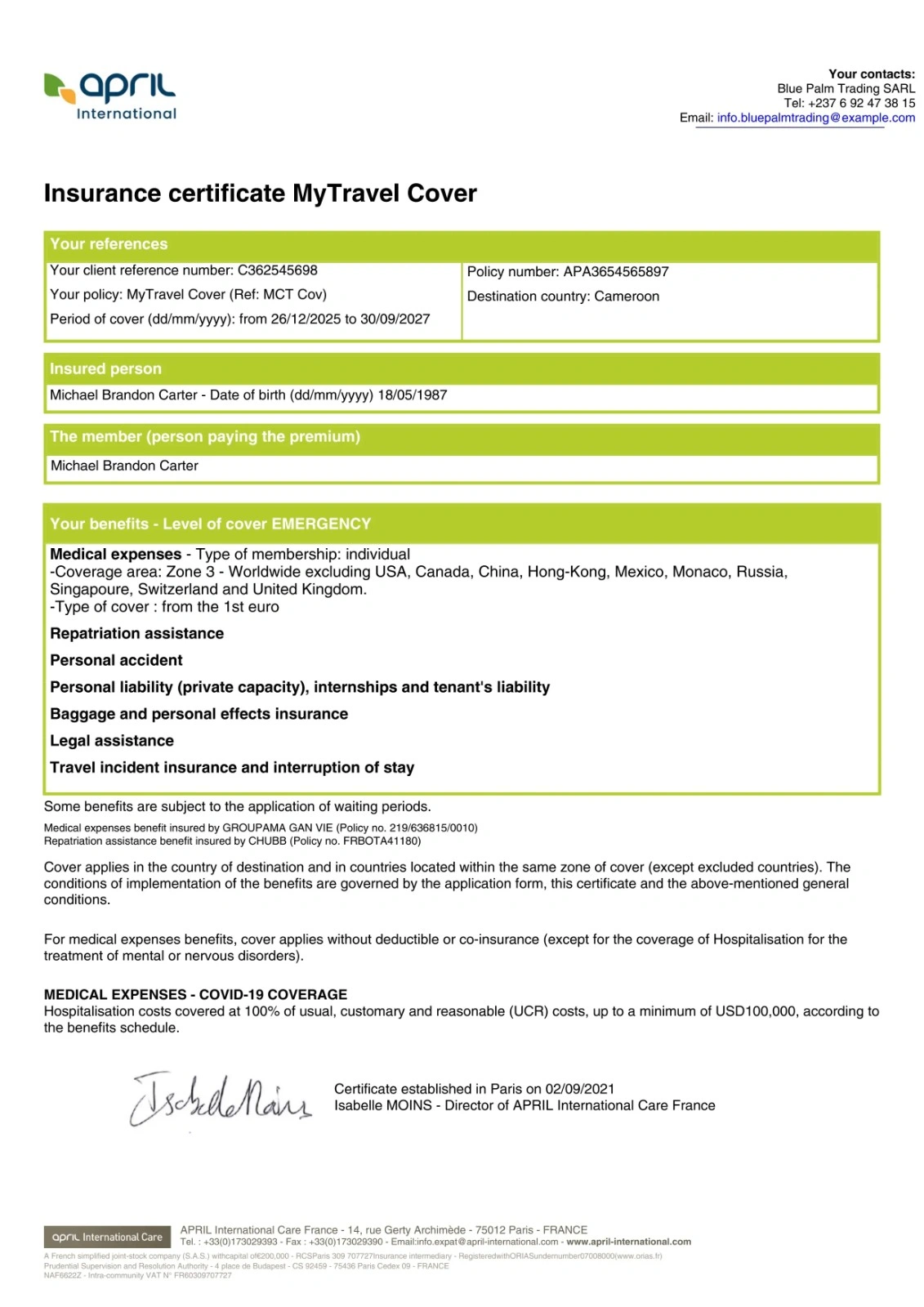 Travel Insurance Sample